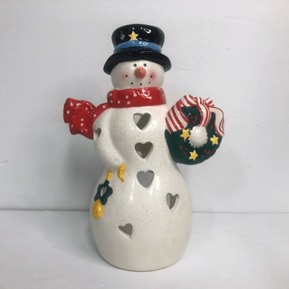hallmark‎ christmas snowman tea light candle holders heart shaped holes 90s 00s